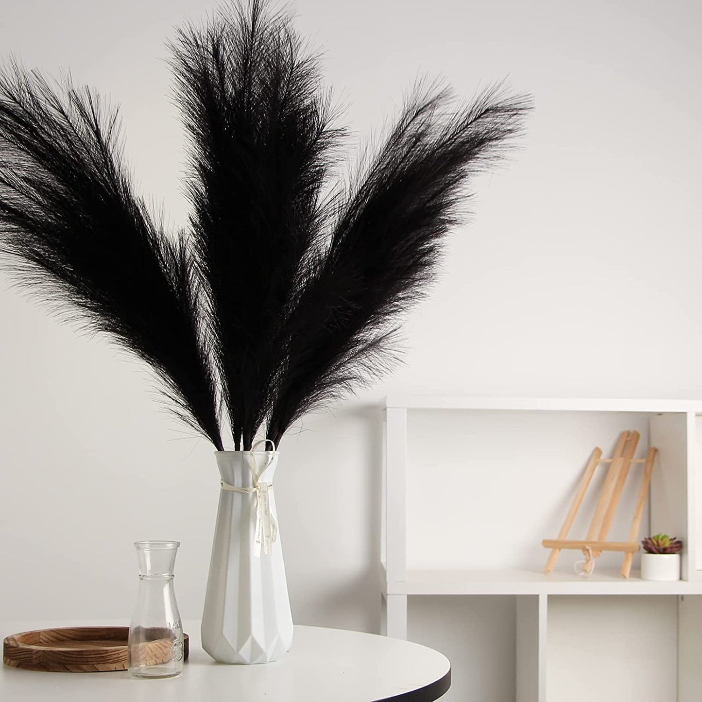 7-Pcs 38"/3.1FT Faux Pampas Grass Large Tall Fluffy Artificial Fake Flower Boho Decor Bulrush Reed Grass for Vase Filler Farmhouse Home Wedding Decor (Black)