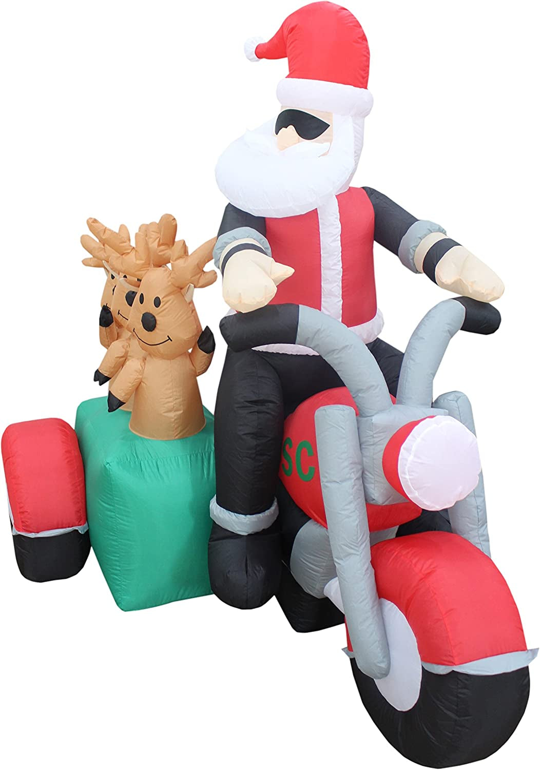 5 Foot Tall Christmas Inflatable Santa Claus and Three Reindeer on Motorcycle Outdoor Indoor Decoration