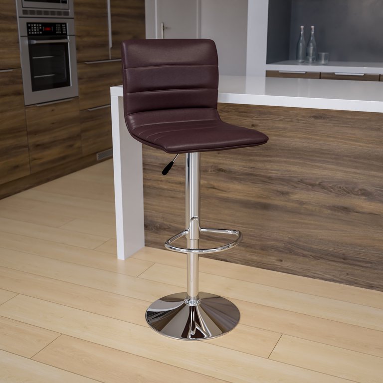 Flash Furniture Betsy Modern Brown Vinyl Adjustable Bar Stool with Back, Counter Height Swivel Stool with Chrome Pedestal Base