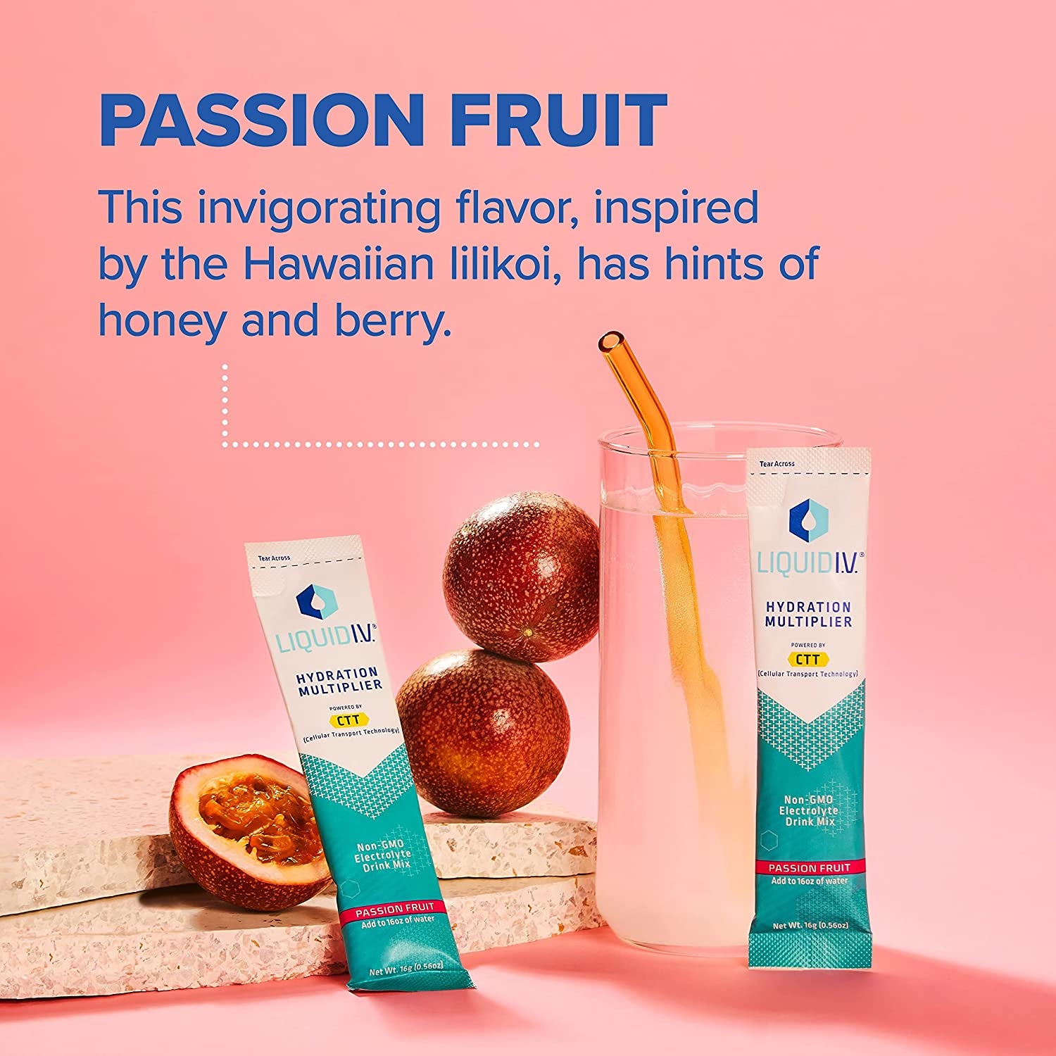 Hydration Multiplier - Passion Fruit - Hydration Powder Packets | Electrolyte Drink Mix | Easy Open Single-Serving Stick | Non-Gmo | 8 Sticks