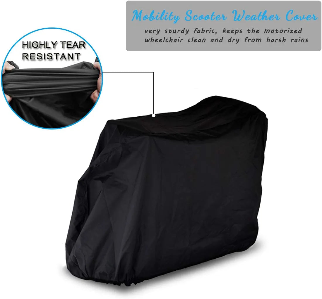 Upgraded Mobility Scooter Storage Cover, 420D Oxford Fabric Scooter Weather Cover with Waterproof Strip - 2 Buckles Heavy Duty, Water Resistant, Durable with Free Storage Bag by  (Black )