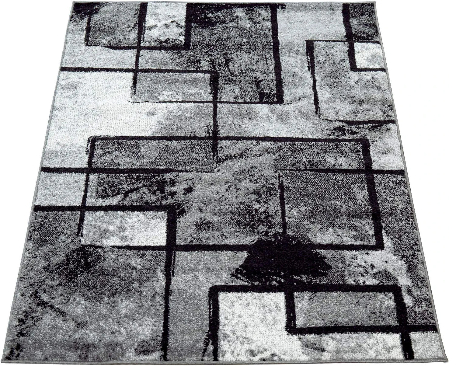 Area Rug Modern Abstract Paint Effect in Black Grey for Living-Room, Size: 3'11" X 5'7"
