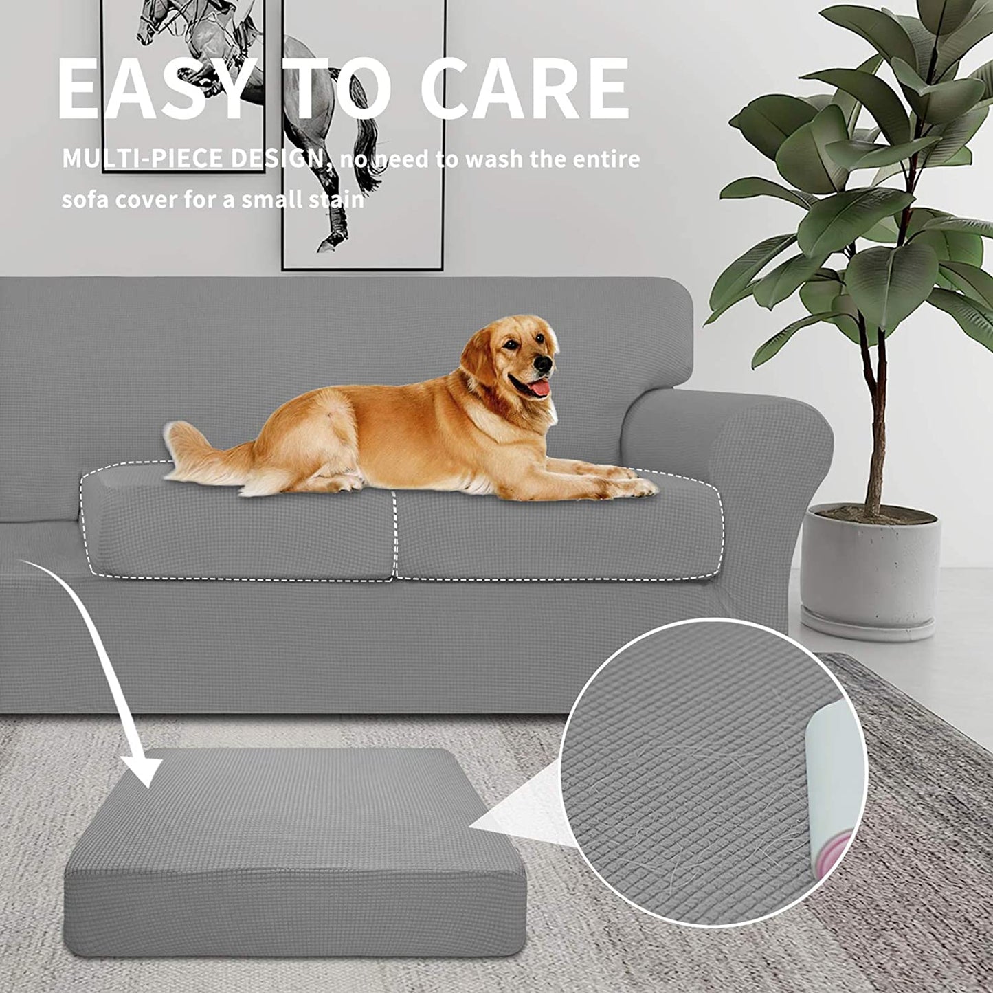 4 Pieces Stretch Couch Cover Sofa Cover for Dogs Washable Sofa Slipcover for 3 Separate Cushion Couch Spandex Jacquard Fabric Elastic Furniture Protector for Pets, Kids (Light Gray, Sofa)