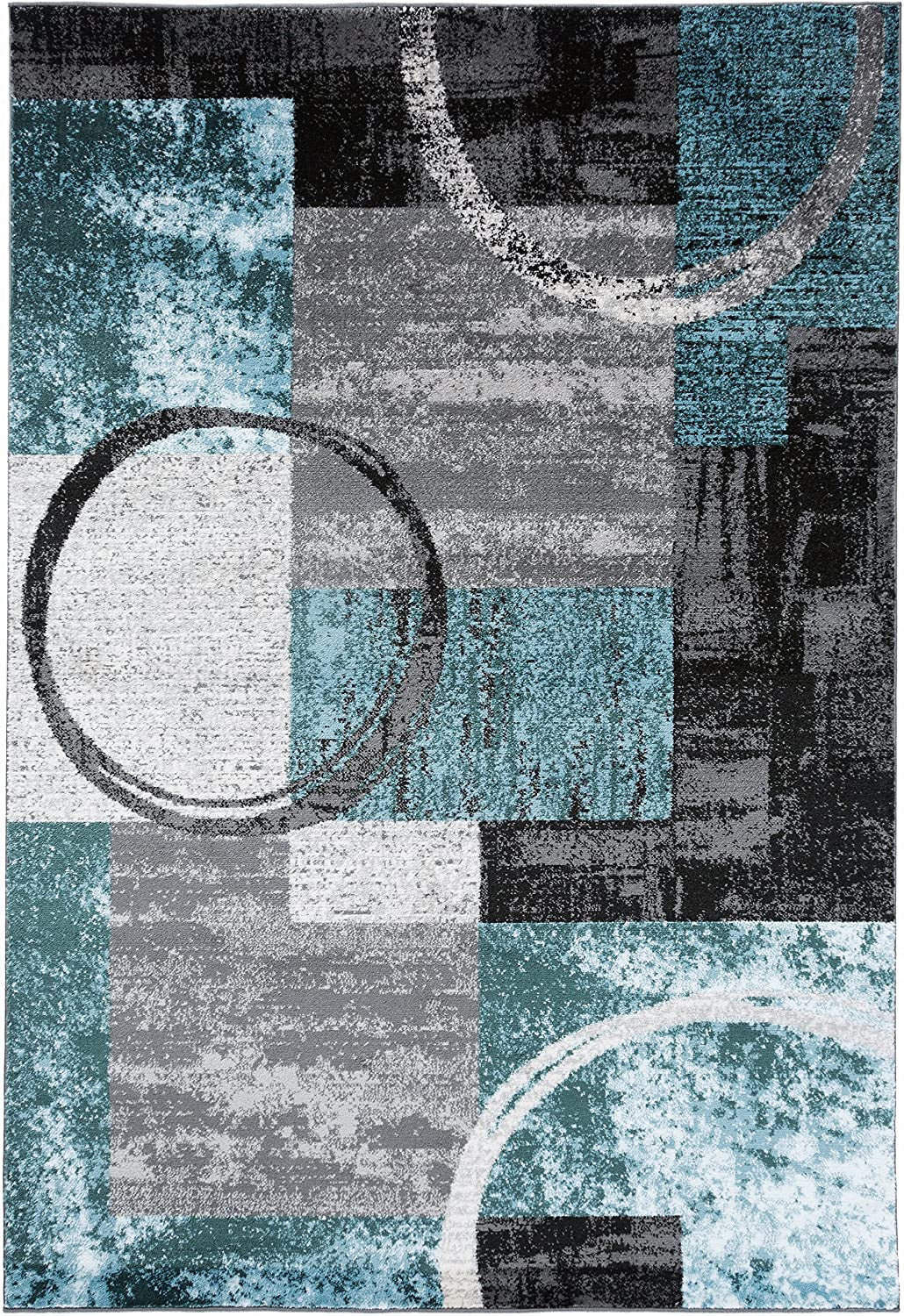Contemporary Abstract Circle Design Soft Indoor Area Rug 5'3" X 7'3" Gray