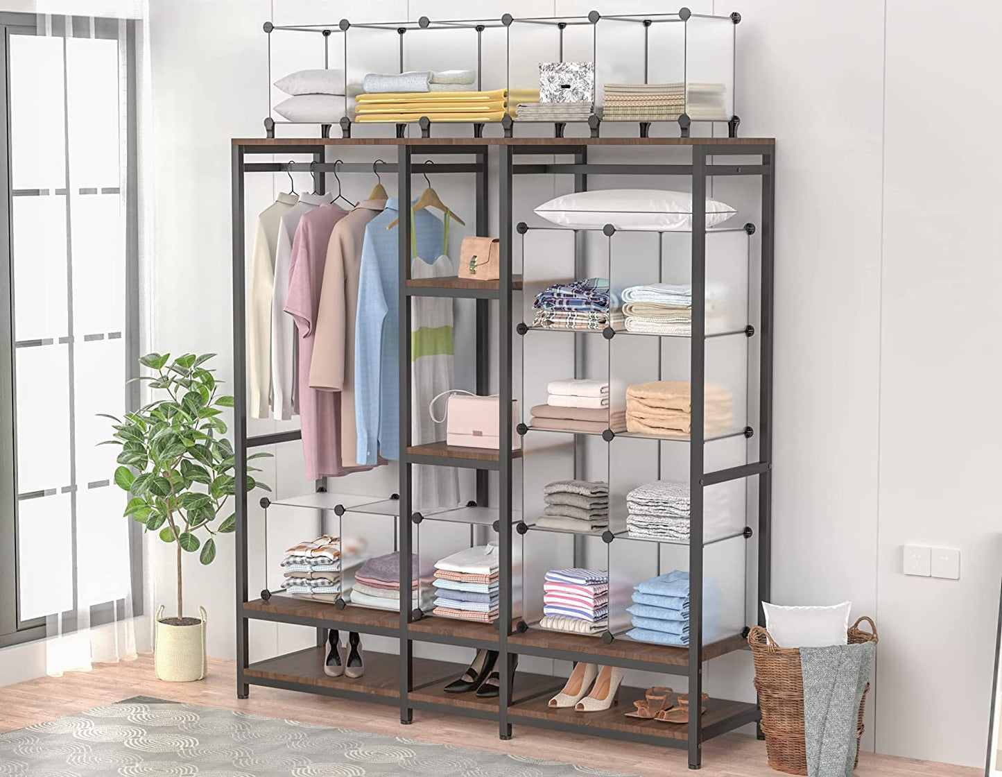Closet Organizer, 12-Cube Closet Organizers and Storage, Portable Closet Storage Shelves, Clothing Storage for Kids, Closet, Bedroom, Bathroom, Office (11.8X11.8X11.8 Inch), Transparent