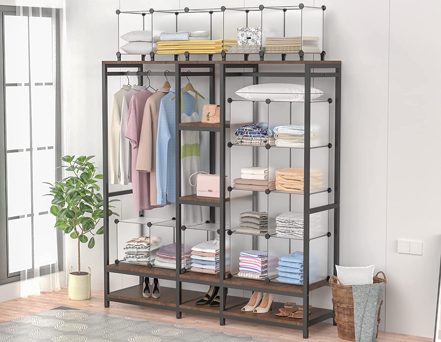 Closet Organizer, 12-Cube Closet Organizers and Storage, Portable Closet Storage Shelves, Clothing Storage for Kids, Closet, Bedroom, Bathroom, Office (11.8X11.8X11.8 Inch), Transparent