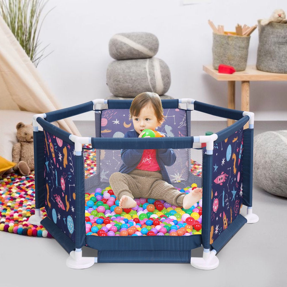 43 Inch Tight & Firm Baby Playpen Baby Playard with Breathable Mesh and Playmat, Intant Newborn Play Game Fence Kids Playinghouse for 0-2 Year Old