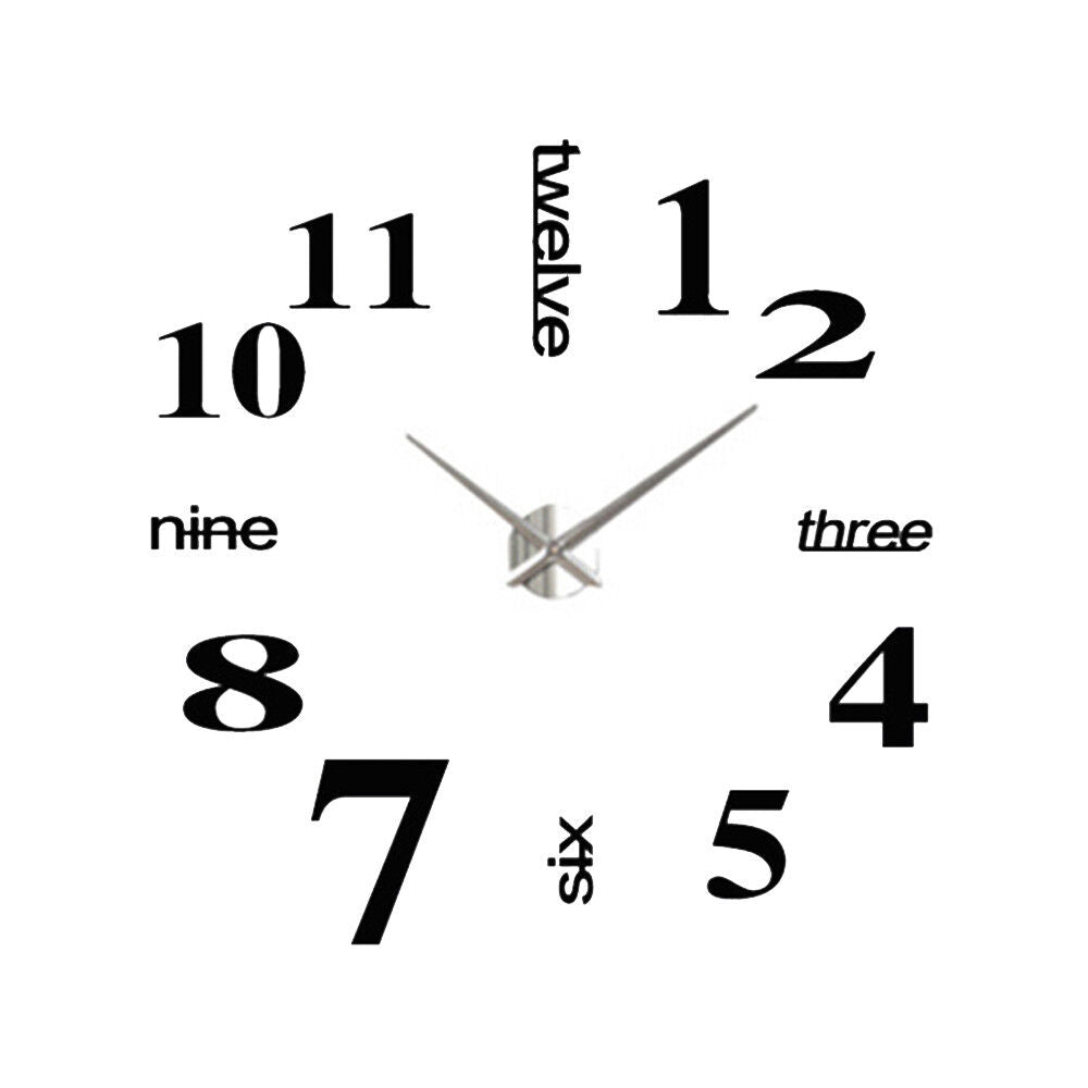 Modern DIY Analog 3D Mirror Surface Large Number Wall Clock Sticker Home Decor