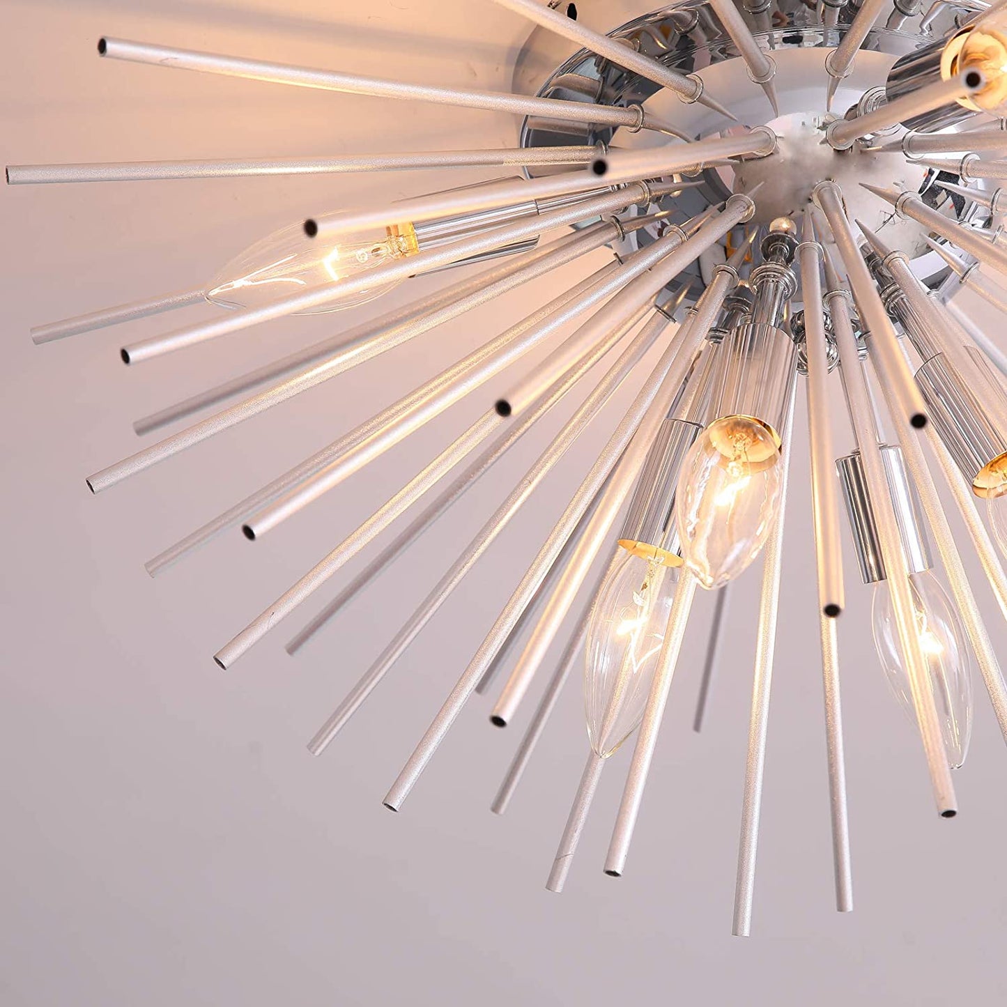 Sputnik Chandelier, 8-Light Flush Mount Ceiling Light for Bedroom, Living Room, Dining Room, Office (Silver)