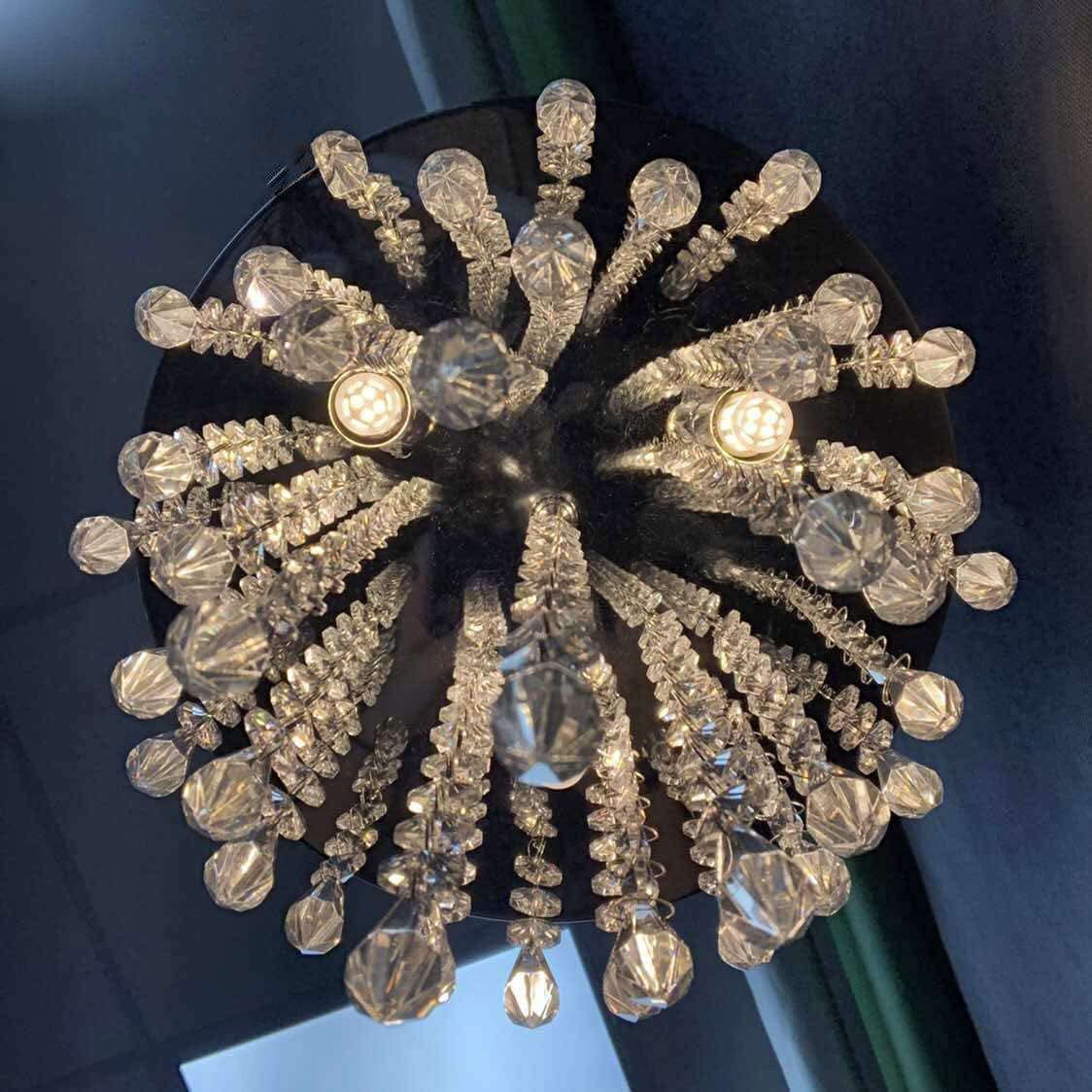 3 Lights Mini Crystal Flushmount Chandelier Fixture, Crystal Ceiling Lamp, H10.4" X W9.8", Elegant Modern Flush Mount Ceiling Light for Bedroom, Hallway, Bar, Living Room, Dining Room, Chrome(G9 Base)