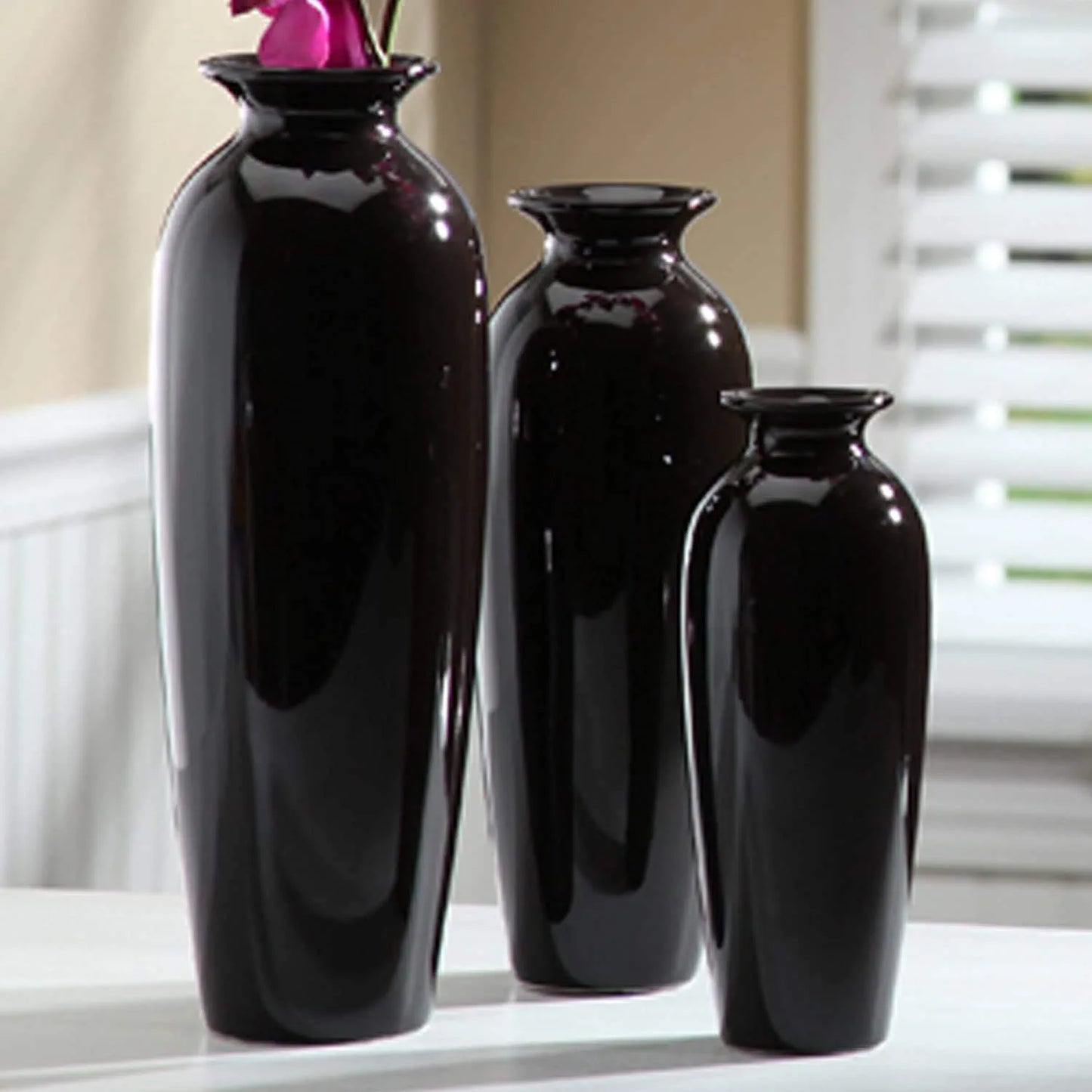 Set of 3 Black Ceramic Vases. Ideal Gift for Wedding or Special Occasions for Use in Home Office Decor Spa Aromatherapy Settings O9