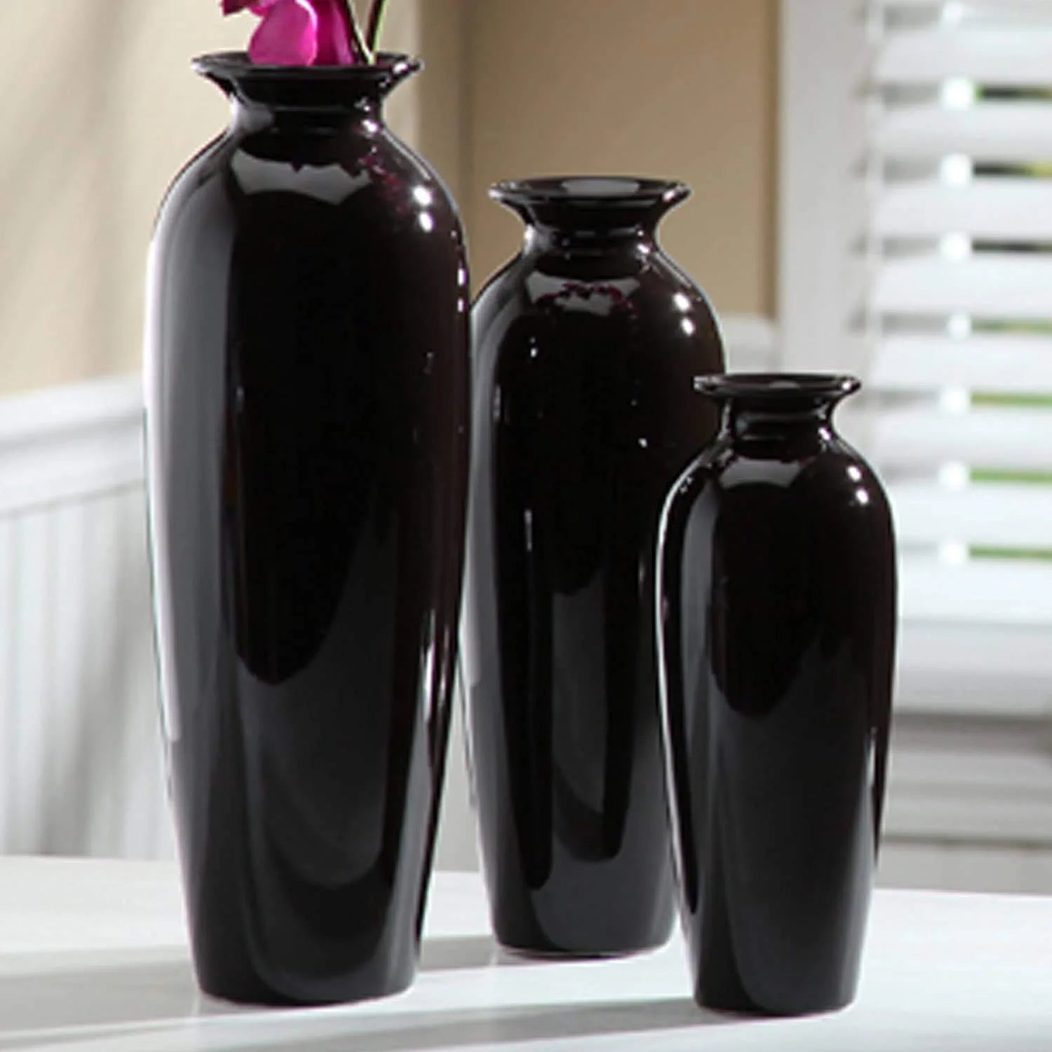 Set of 3 Black Ceramic Vases. Ideal Gift for Wedding or Special Occasions for Use in Home Office Decor Spa Aromatherapy Settings O9