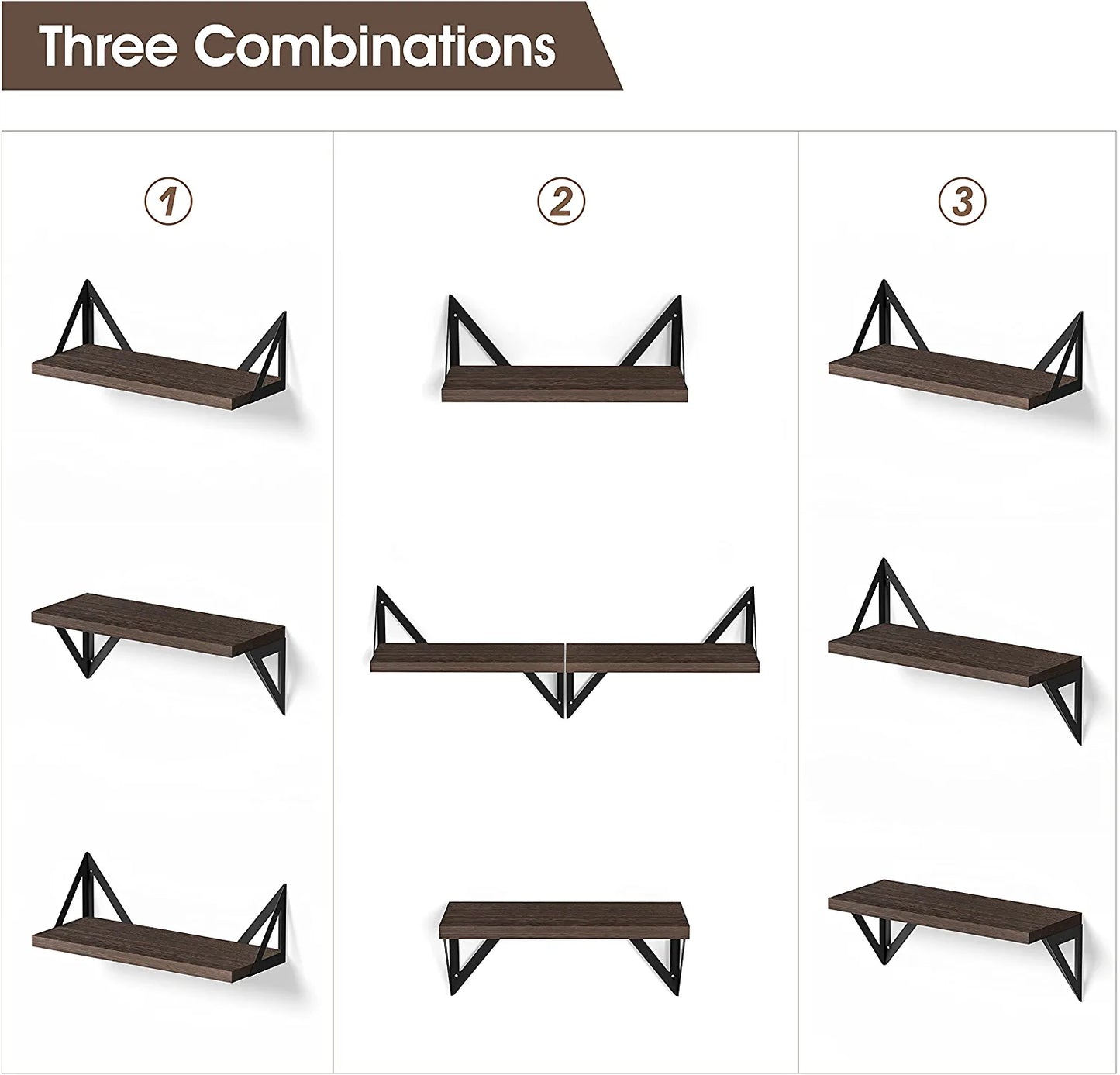 Floating Shelves Wall Mounted Set of 4, Rustic Wood Wall Shelves, Storage Shelves for Bedroom, Living Room, Bathroom, Kitchen, Office and More, Brown