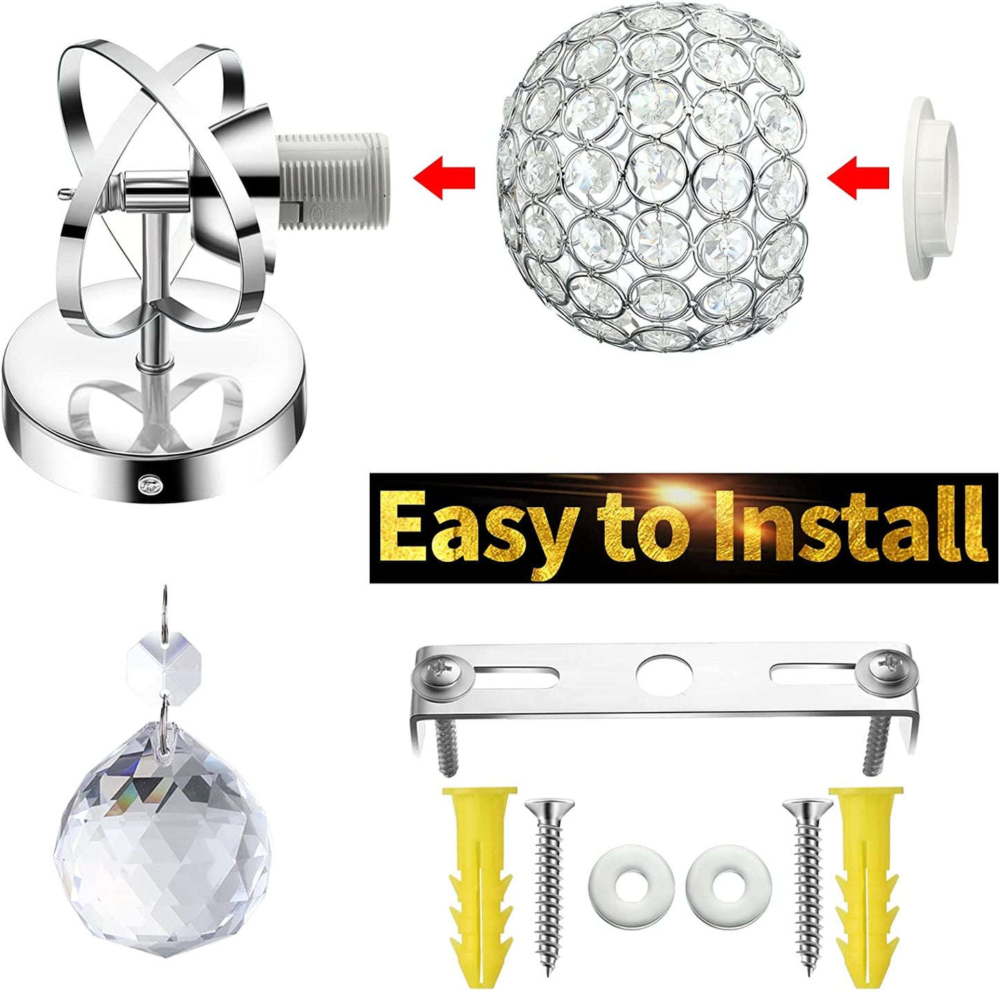 4 Pack Crystal Wall Sconces Lighting Silver Crystal Wall Lights with E14 Socket Bulbs Wall Lamp Sconce for DIY Home Decor Bedroom Living Room Hallway