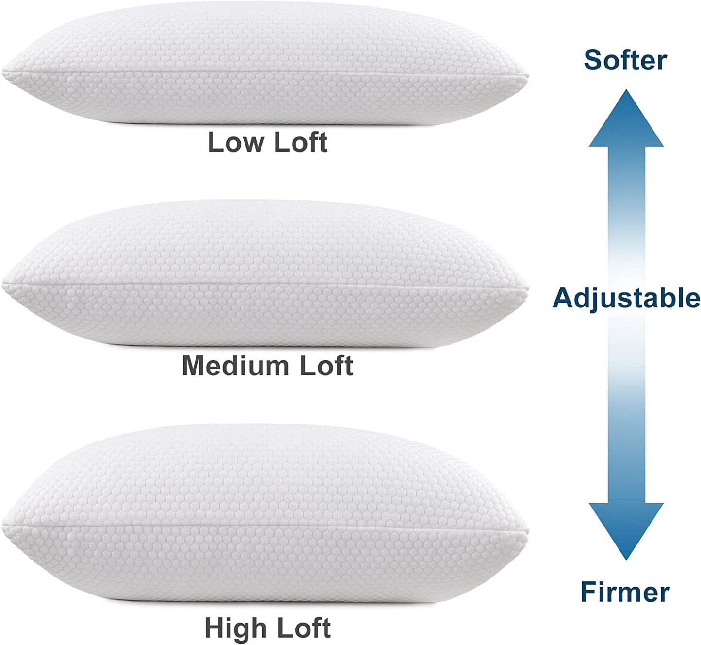Standard Pillows  Shredded Memory Foam Cooling Bed Pillows Set of 2 Pack Standard Size Pillows 20 X 26 In,Adjustable Loft Washable the Pillow for Side Back Stomach Sleeper Pillows for Sleeping