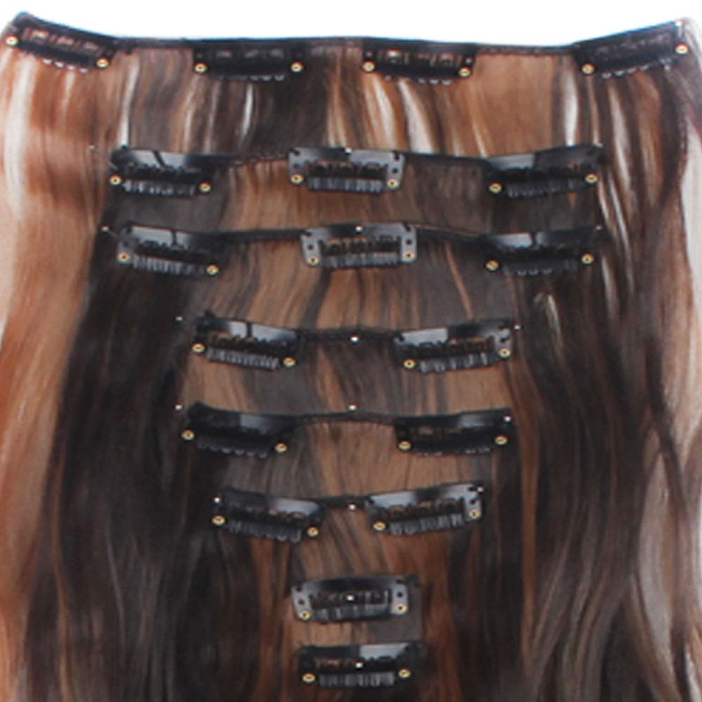17"-24" Curly Clip in Synthetic Hair Extensions, Style T8-C, Full Head 8 Pieces 18 Clips, 140G-145G