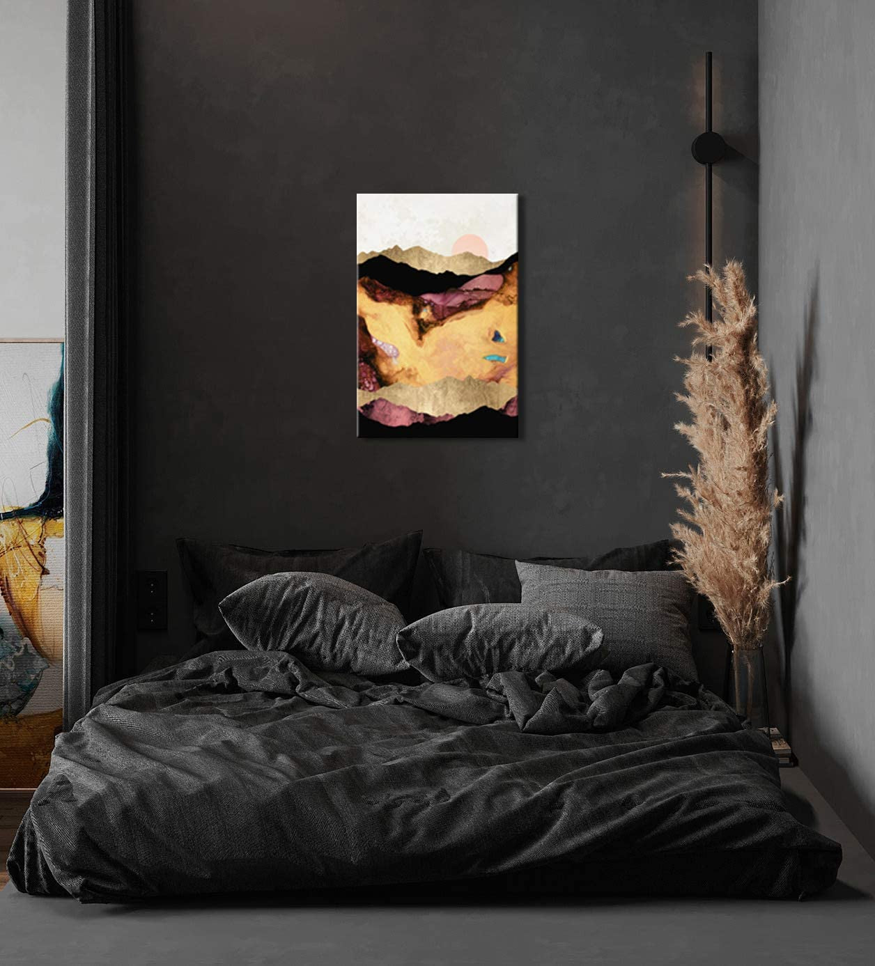 Gold Abstract Mountain Canvas Wall Art Sunset Natural Landscape Canvas Painting Nordic Style Modern Wall Art for Bathroom Office Home Decoration Framed Ready to Hang Set 12X16 1Panel