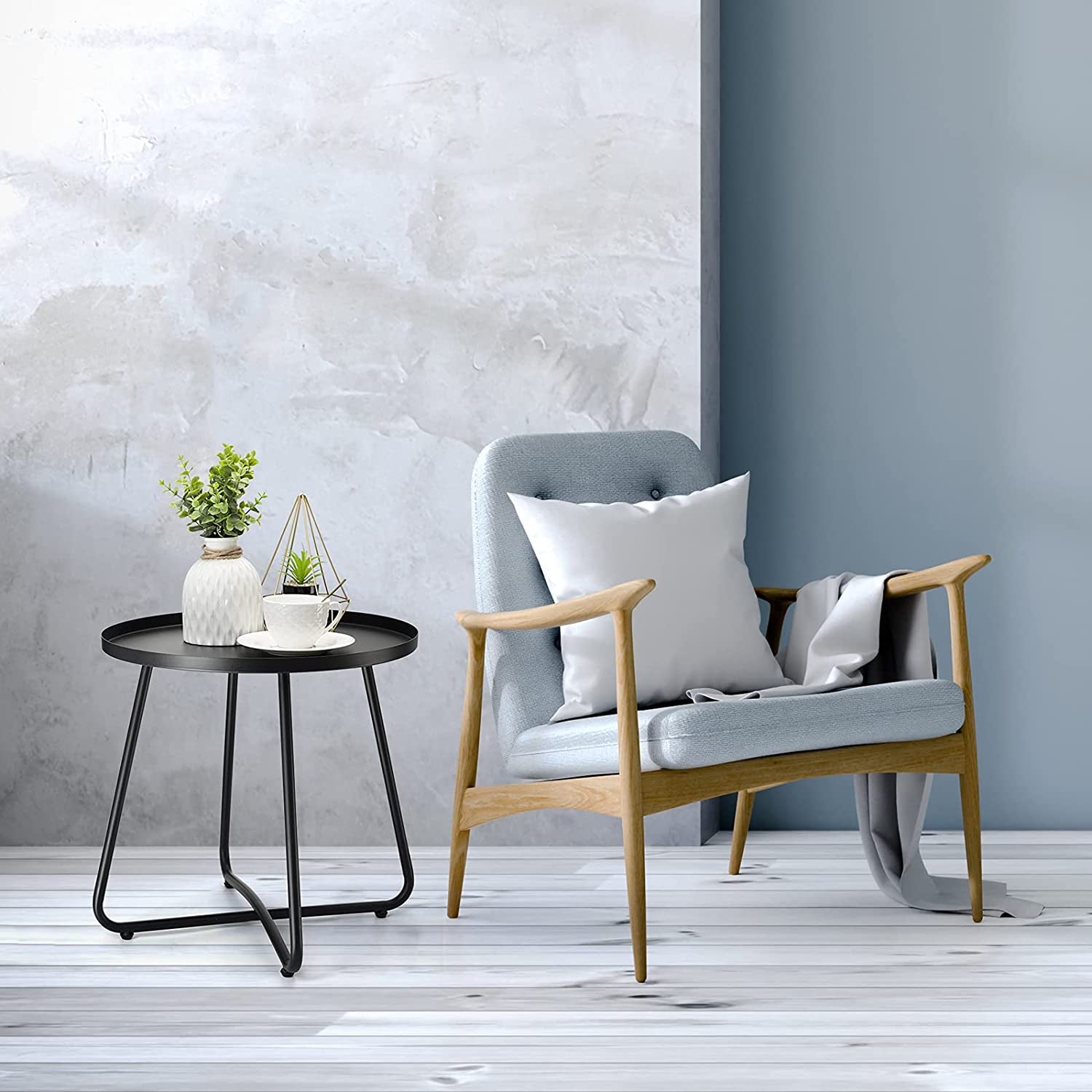 Outdoor Side Tables, Weather Resistant Steel Patio Side Table, Small round Outdoor End Table Metal Side Table for Patio Yard Balcony Garden Bedside Black