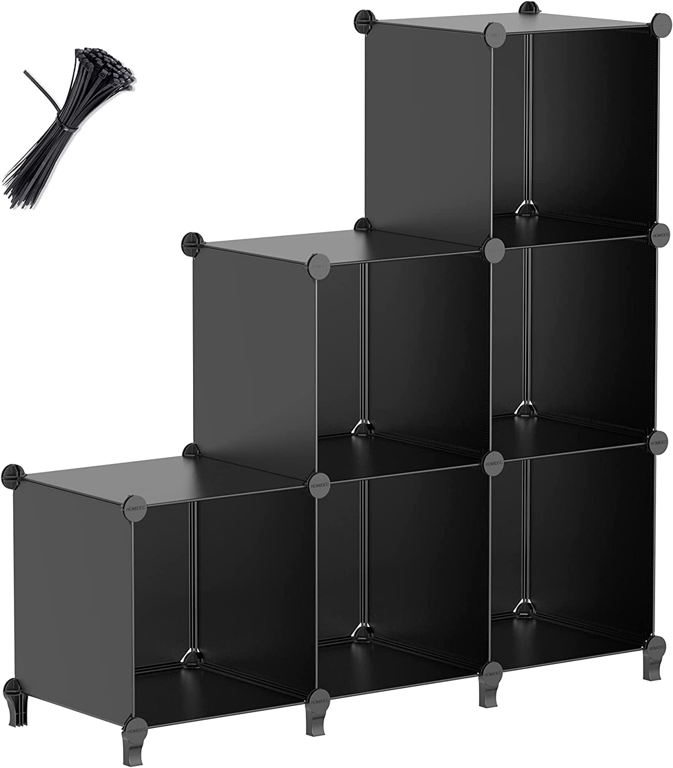 6-Cube Storage Organizer, Closet Organizer Storage Shelf Bookcase Bookshelf with Metal Hammer, Storage Cubes Organizer Cabinet for Kids, Closet, Bedroom, Bathroom, (11.8X11.8X11.8 Inch), Black