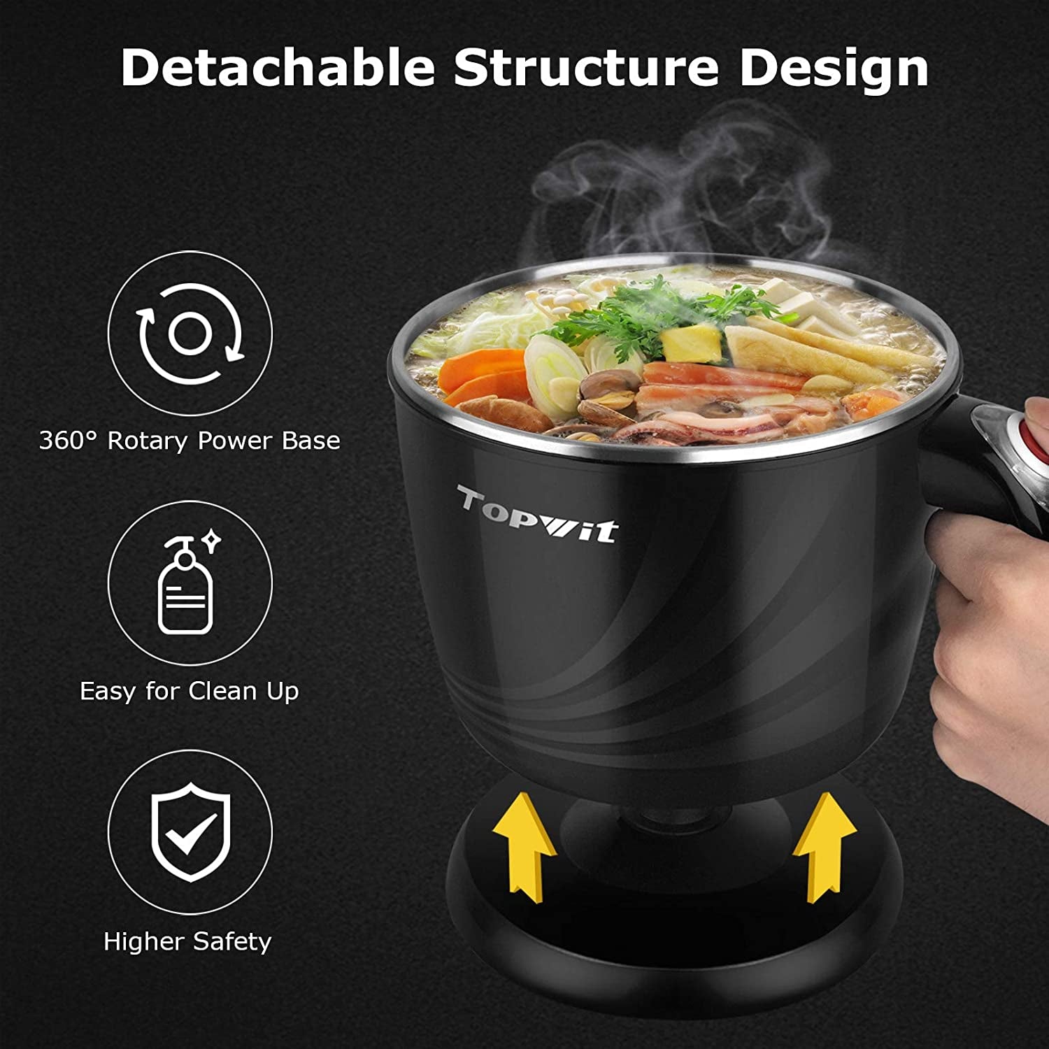 Electric Hot Pot Mini, 1.2 Liter Electric Cooker, Noodles Cooker, Electric Kettle with Multi-Function for Steam, Egg, Soup and Stew with Over-Heating Protection, Boil Dry Protection, Dual Power