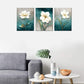Flower Canvas Wall Art Cream White Floral Wall Decor Turquoise Tealish Grey Background Canvas Picture Modern Rustic Artwork Bathroom Bedroom Living Room Home Office Decoration 12" X 16" X 3 Pieces