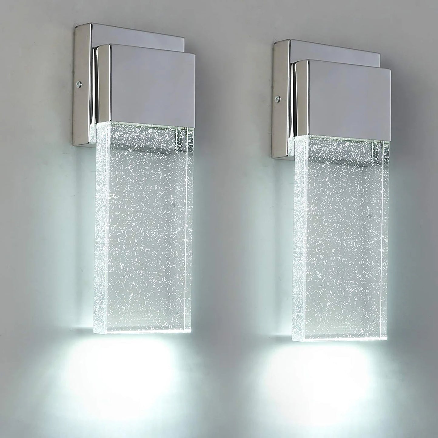 Outdoor Wall Sconce 2 Pack,Wall Light Fixture in Chrome Finished with Bubble Glass for Doorway Garden Hallway Patio Living Room,Bedroom