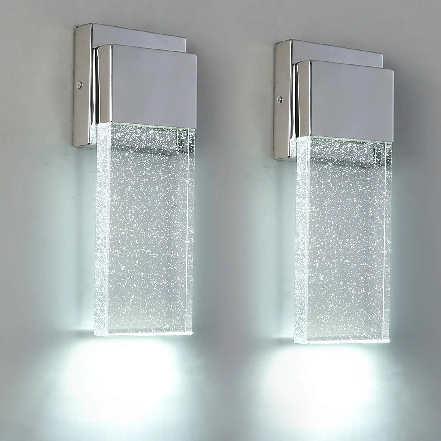 Outdoor Wall Sconce 2 Pack,Wall Light Fixture in Chrome Finished with Bubble Glass for Doorway Garden Hallway Patio Living Room,Bedroom