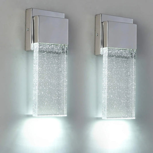 Outdoor Wall Sconce 2 Pack,Wall Light Fixture in Chrome Finished with Bubble Glass for Doorway Garden Hallway Patio Living Room,Bedroom