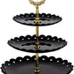 Black round Plate 3 Tiered Serving Stand Tray Cake Stands Cupcake Holder Dessert Stand Table Decorations for Party Kids Birthday Tea Party Baby Shower