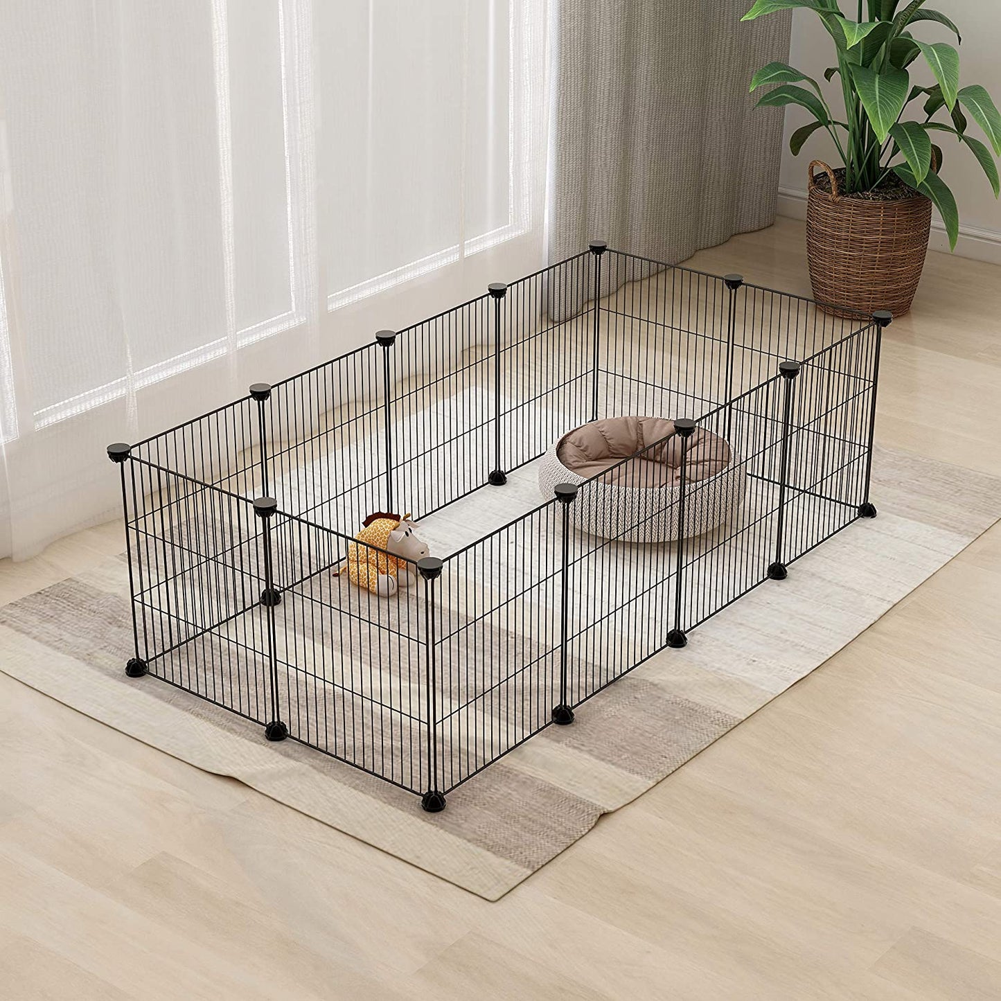 Pet Playpen, Small Animal Cage Indoor Portable Metal Wire Yd Fence for Small Animals, Guinea Pigs, Rabbits Kennel Crate Fence Tent, Black, (12Panels)