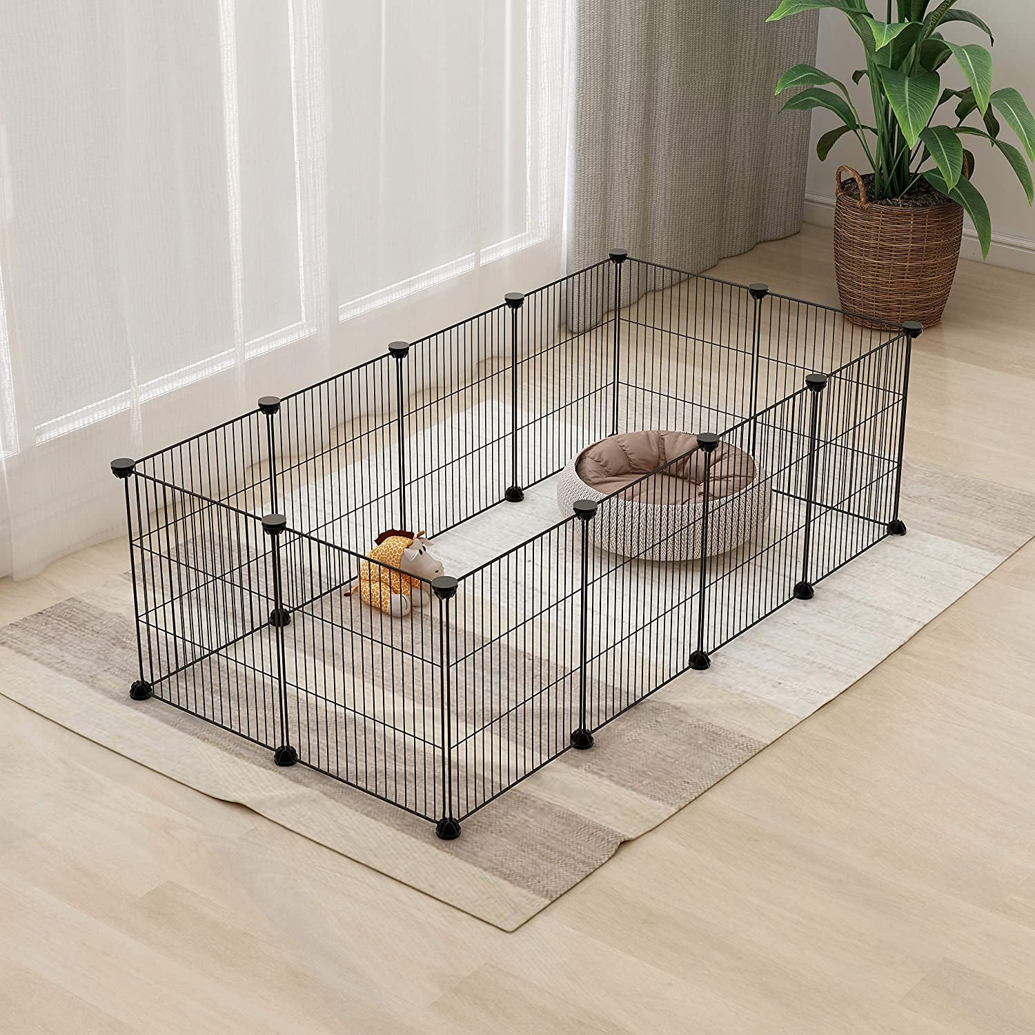 Pet Playpen, Small Animal Cage Indoor Portable Metal Wire Yd Fence for Small Animals, Guinea Pigs, Rabbits Kennel Crate Fence Tent, Black, (12Panels)