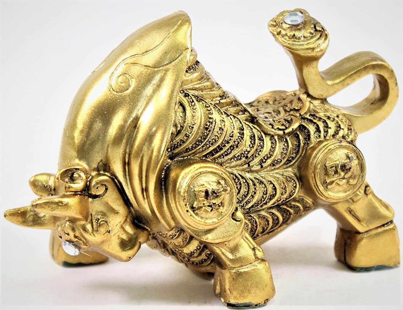 Feng Shui 4" Golden Money Bull ~ Ox Wealth Statue Figurine Chinese Zodiac Home Decor Gift ~ Wall Street Golden Bull