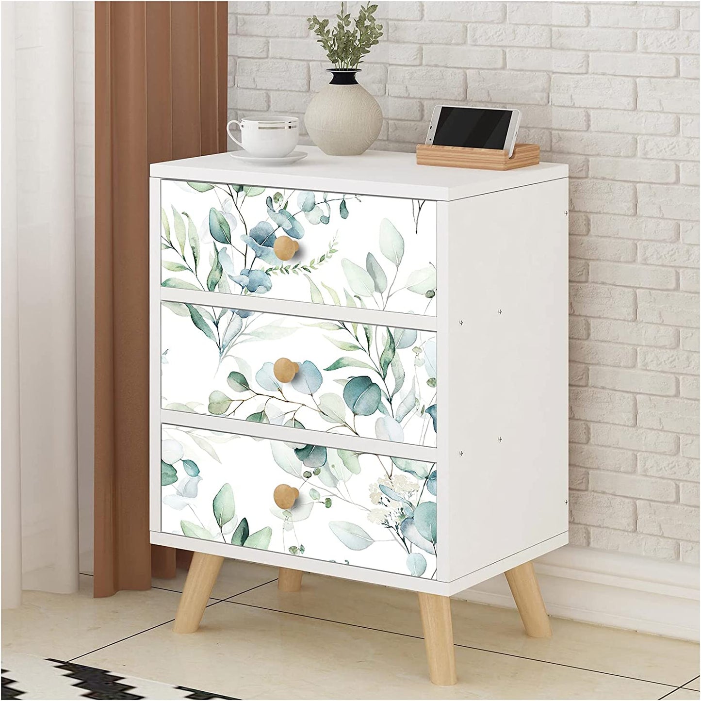 93042 Peel and Stick Wallpaper Green/White Eucalyptus Leaf Floral Wall Mural Home Nursery Boho Decor 17.7In X 32.8Ft