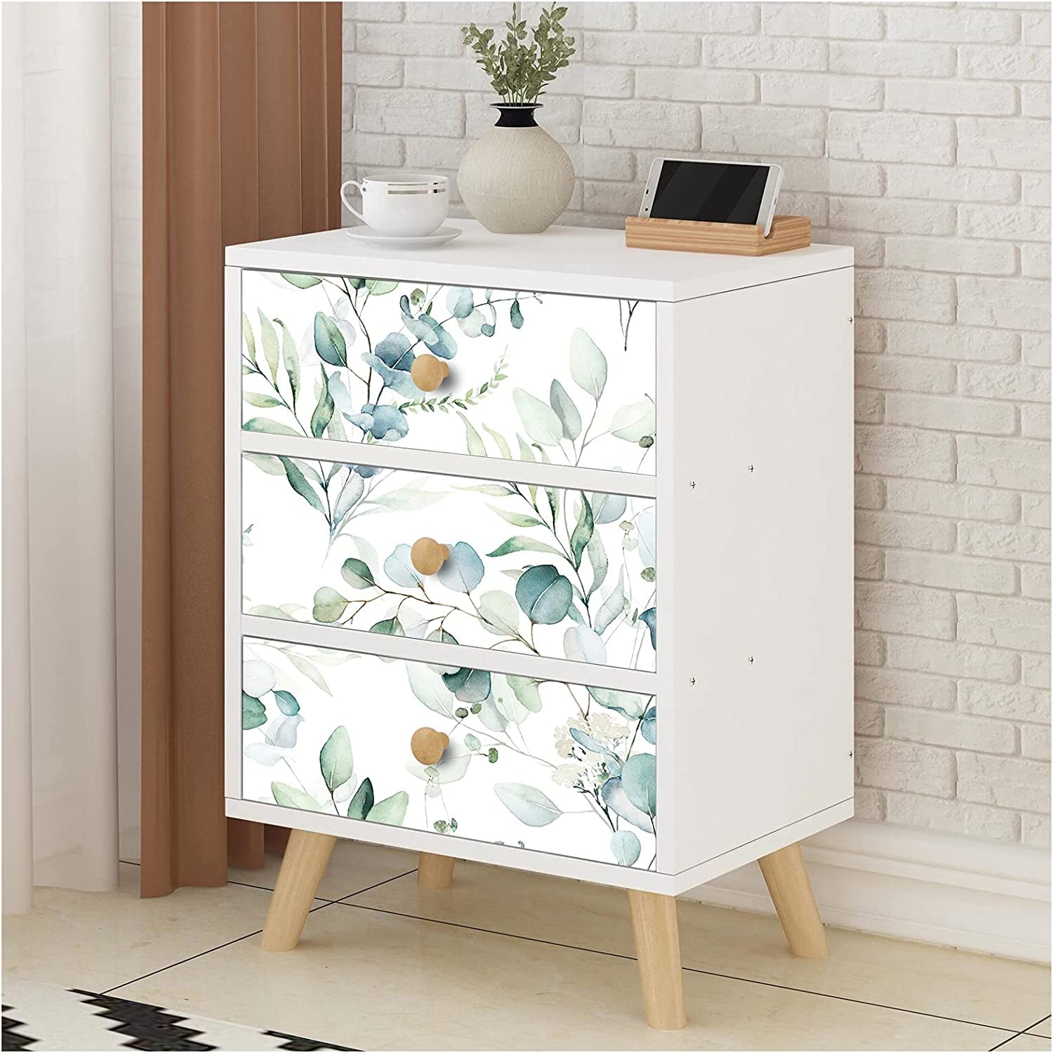93042 Peel and Stick Wallpaper Green/White Eucalyptus Leaf Floral Wall Mural Home Nursery Boho Decor 17.7In X 32.8Ft