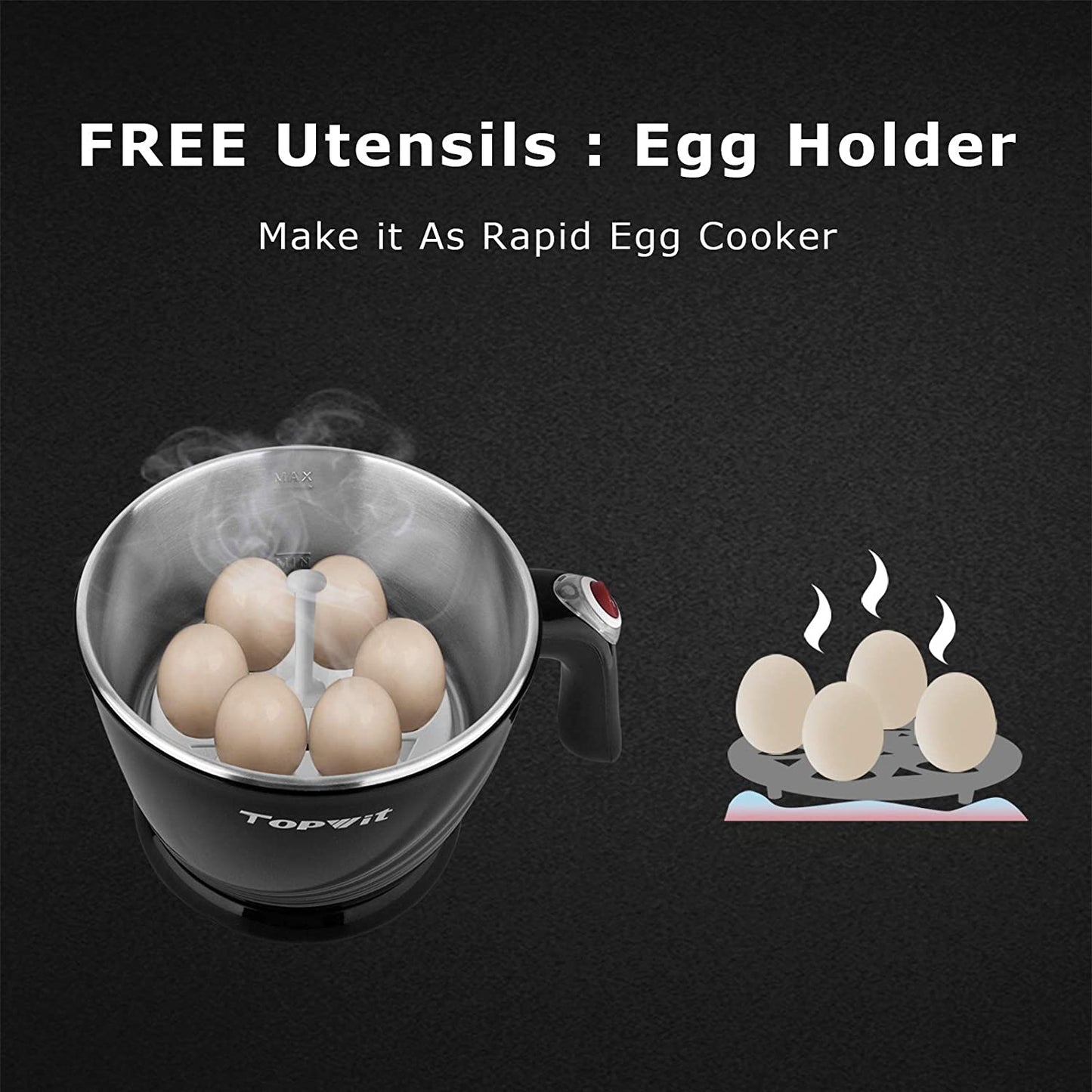 Electric Hot Pot Mini, 1.2 Liter Electric Cooker, Noodles Cooker, Electric Kettle with Multi-Function for Steam, Egg, Soup and Stew with Over-Heating Protection, Boil Dry Protection, Dual Power