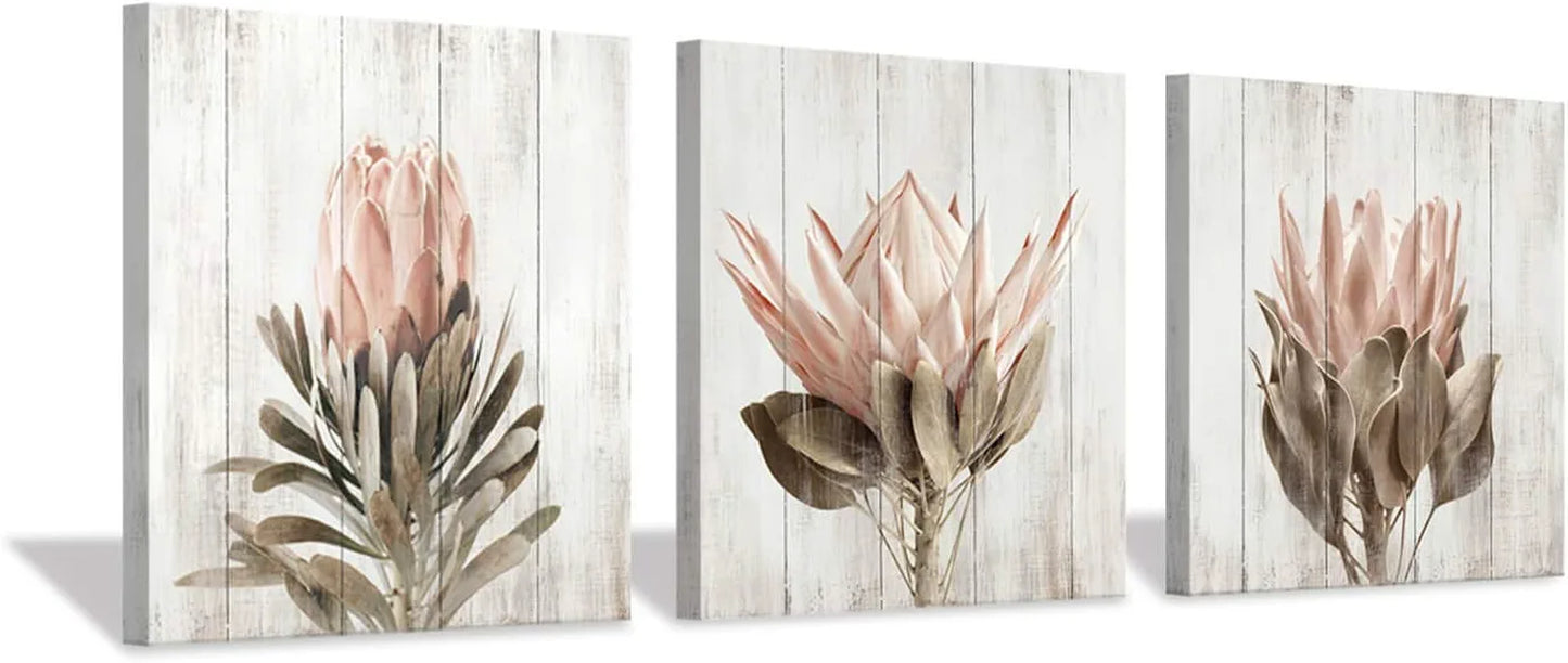Floral Canvas Wall Art Print: Flower Bloom Picture Graphic Artwork Painting for Washrooms (12"X12"X3Pcs)