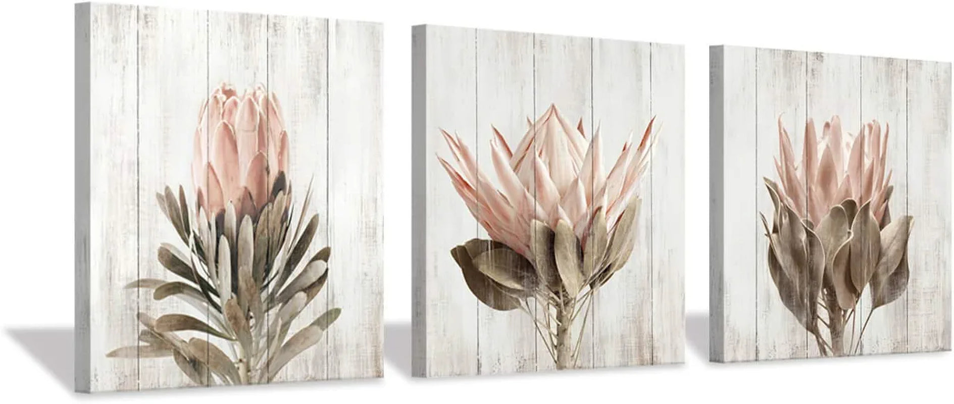 Floral Canvas Wall Art Print: Flower Bloom Picture Graphic Artwork Painting for Washrooms (12"X12"X3Pcs)