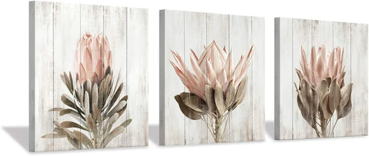 Floral Canvas Wall Art Print: Flower Bloom Picture Graphic Artwork Painting for Washrooms (12"X12"X3Pcs)