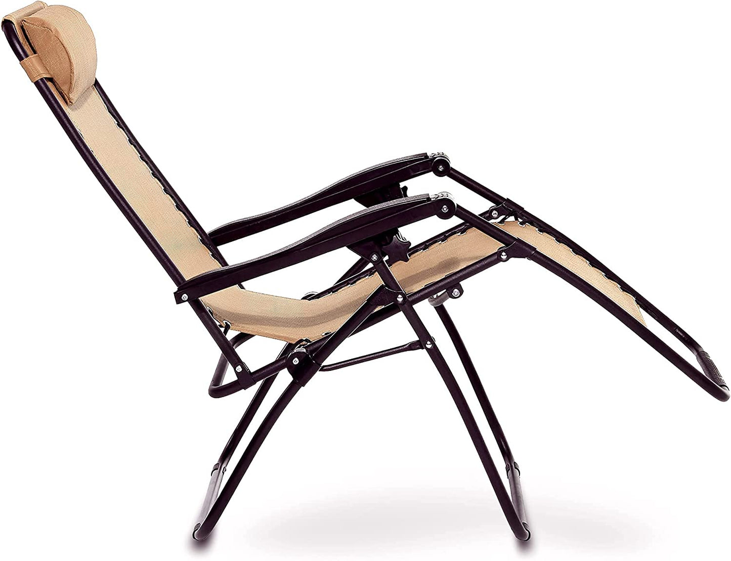 Outdoor Textilene Adjustable Zero Gravity Folding Reclining Lounge Chair with Pillow, Beige
