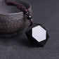 Black Obsidian Hexagram Natural Stone Necklace Translucent Ice Obsidian Wolf Tooth Amulet His and Hers Couples Necklace Lucky Love Pendant Necklace for Men Women