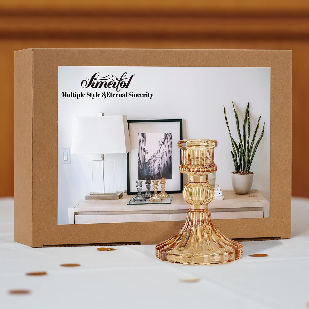 Taper Candle Holder Set of 6, Glass Taper Candle Holder, Candle Stand, Gold Candle Holder for Christmas, Wedding, Birthday, Candlelight Dinners, Fall Decor, Thanksgiving Day, Valentine'S Day