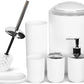 Bathroom Accessories Set Bath Ensemble Includes Soap Dispenser, Toothbrush Holder, Tumbler, Soap Dish for Decorative Countertop and Housewarming Gift ,Snow White