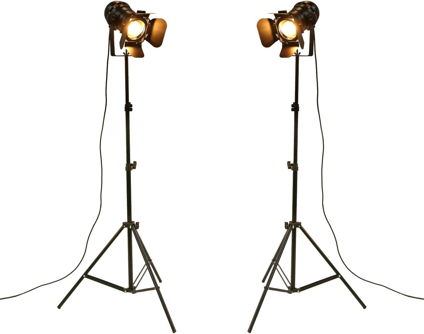 Vintage Industrial Black Retro Tripod Adjustable Floor Lamp Parking Light, 5 Meter Cable with Foot Switch Parking Light Tripod Gooseneck for Living Room Bedroom Office Bar Lighting (Pack of 2)