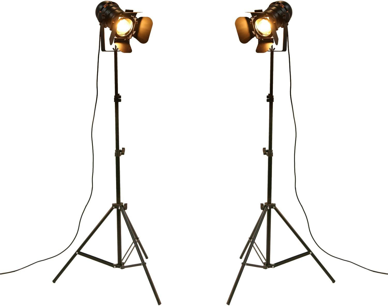 Vintage Industrial Black Retro Tripod Adjustable Floor Lamp Parking Light, 5 Meter Cable with Foot Switch Parking Light Tripod Gooseneck for Living Room Bedroom Office Bar Lighting (Pack of 2)
