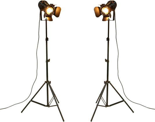 Vintage Industrial Black Retro Tripod Adjustable Floor Lamp Parking Light, 5 Meter Cable with Foot Switch Parking Light Tripod Gooseneck for Living Room Bedroom Office Bar Lighting (Pack of 2)