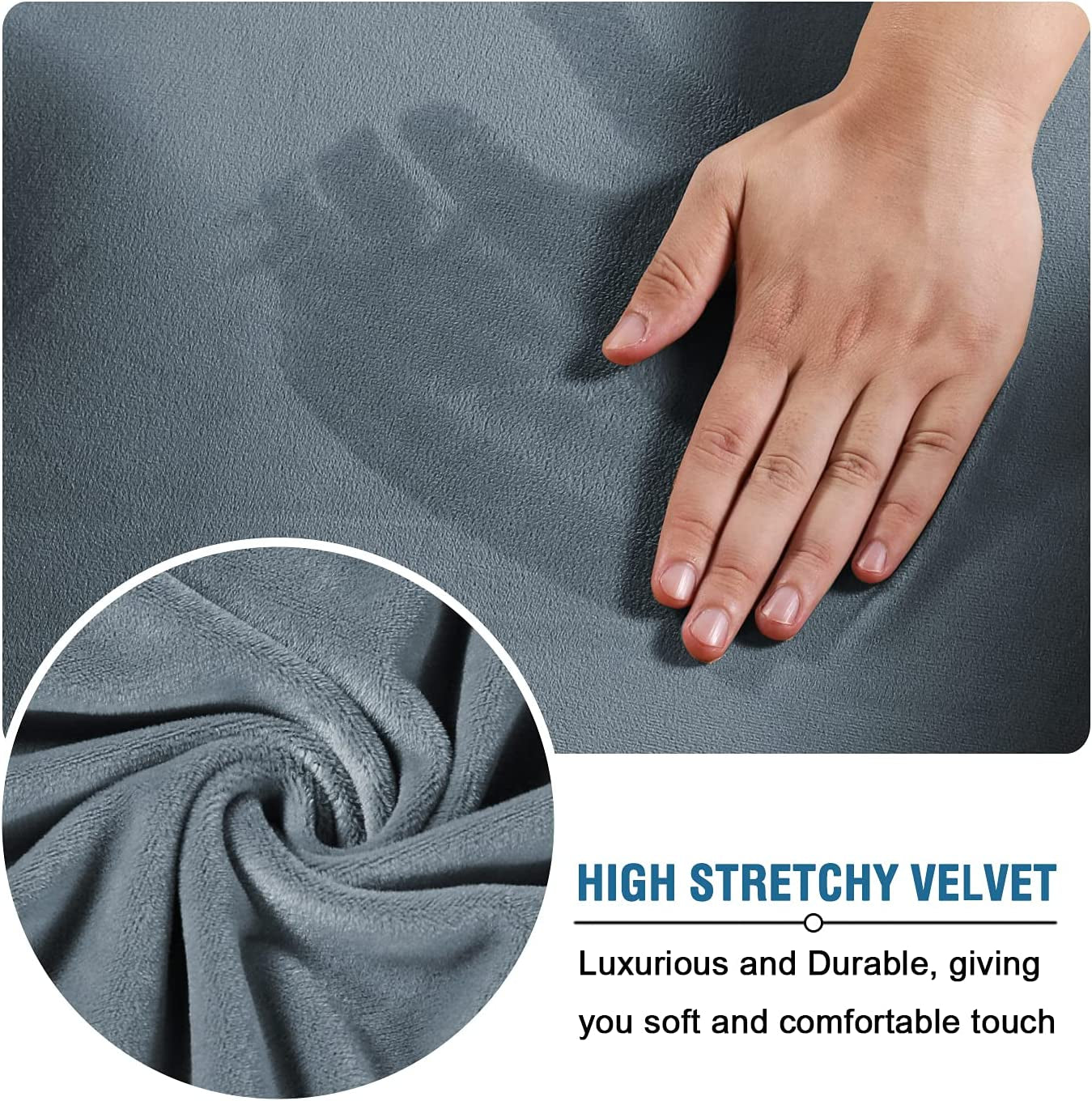 Modern Velvet Plush 4 Piece High Stretch Sofa Slipcover Sofa Cover Furniture Protector Form Fit Luxury Thick Velvet Sofa Cover for 3 Cushion Couch, Machine Washable (Sofa,Stone Blue)