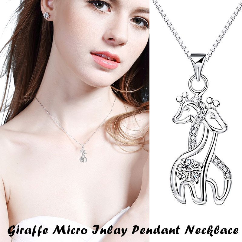 Sterling Silver Creative Love Giraffe Micro Set Pendant Necklace [Default]