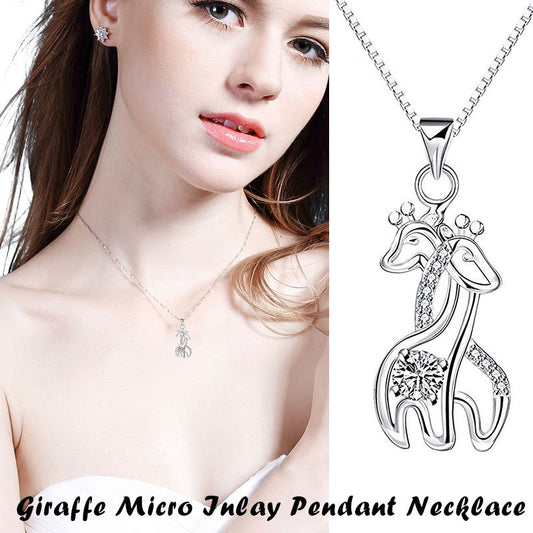 Sterling Silver Creative Love Giraffe Micro Set Pendant Necklace [Default]
