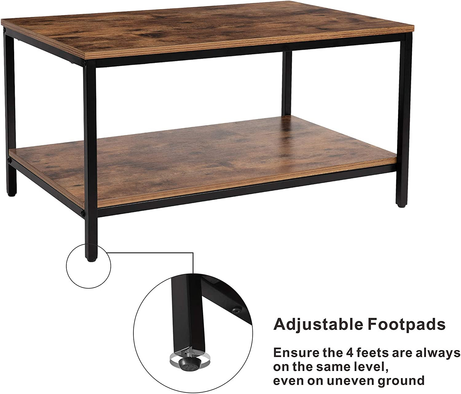 Coffee Table with Metal Frame,2-Tier Tea Table with Storage Shelf,Cocktail Table TV Stand Side End Table, Accent Furniture for Home Office Living Room