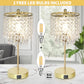 Crystal Table Lamp Set of 2, 3-Way Dimmable Nightstand Lamp with 2 USB Charging Ports, Gold Bedside Lamp for Bedroom, Touch Small Lamp with Elegant Shade for Living Room, B11 LED Bulb Included